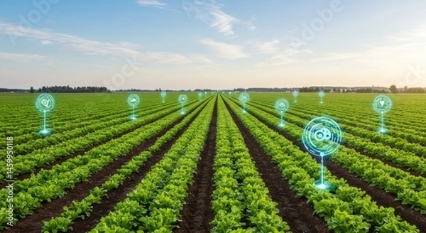 Obraz Precision farming technology visualizing data insights across verdant fields