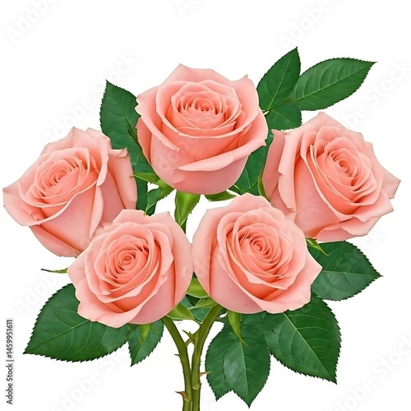 Obraz Original pink and white  rose with original white background with fresh leaf of roses.