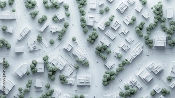 Fototapeta Top View of an Urban Layout with Trees and Buildings