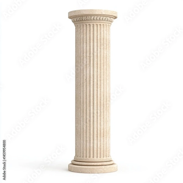 Obraz Ancient Greek stone column with vertical fluting, classical architectural pillar isolated on white background