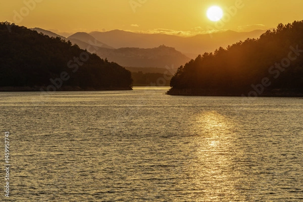 Obraz summer sunset over the lake Pertusillo, Val d'Agri, Basilicata, Italy