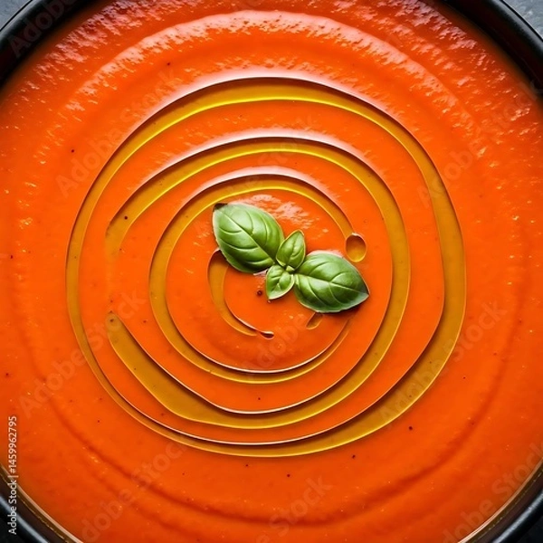 Obraz  Smoked tomato soup with basil oil swirl.