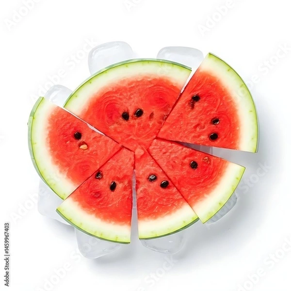 Obraz water mellon in pieces on the ice blocks top view.