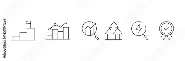 Fototapeta Set of thin financial graphs icon collection. Business Value, processes, documents symbol. Vector Illustration.