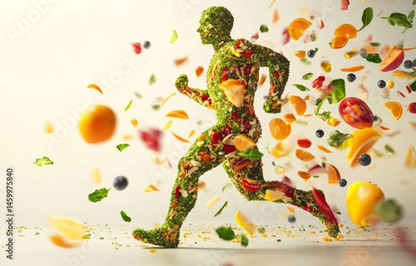 Obraz Vegetable man running with fruit. He is bursting with energy and vitality