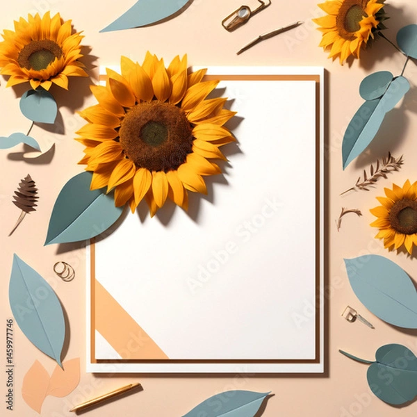 Obraz Bright Sunflower Frame Ideal for Crafting Heartfelt Notes or Whimsical Friendship Cards