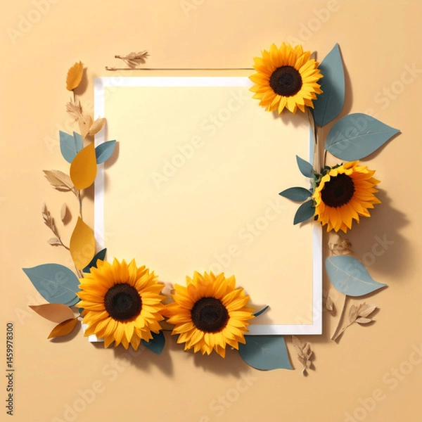 Obraz Radiant Sunflower Border, Perfect for Crafting Warm Messages or Whimsical Cards