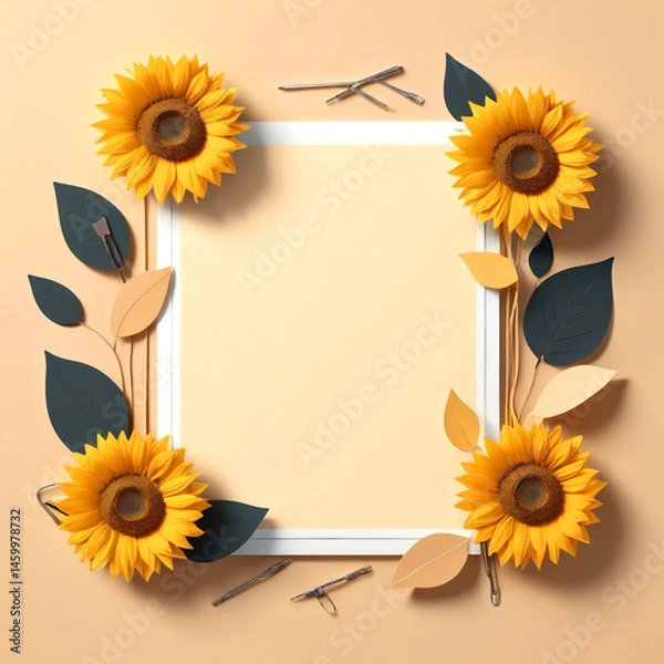 Obraz Bright Sunflower Frame, Ideal for Crafting Heartfelt Notes or Whimsical Friendship Cards