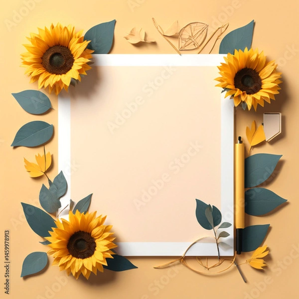 Obraz Bright Sunflower Frame, Ideal for Crafting Heartfelt Notes or Whimsical Friendship Cards