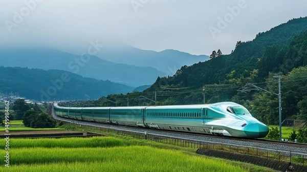 Fototapeta A high-speed bullet train transporting luxury goods across borders --ar 16:9 --v 6.1 Job ID: 73db4fca-a8ba-48af-a6ac-11be8e1d2f6c