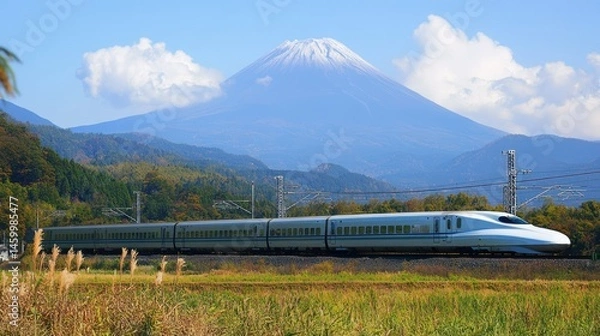 Fototapeta A high-speed bullet train transporting luxury goods across borders --ar 16:9 --v 6.1 Job ID: 73db4fca-a8ba-48af-a6ac-11be8e1d2f6c