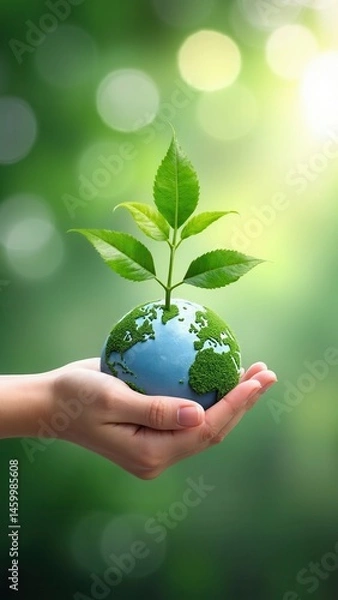 Fototapeta Reduce CO2 emission. Sustainable development concept. Renewable energy-based green businesses can limit climate change and global warming..