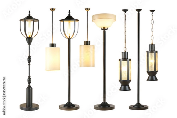 Fototapeta Hanging and floor lamps set collection isolated on white background PNG