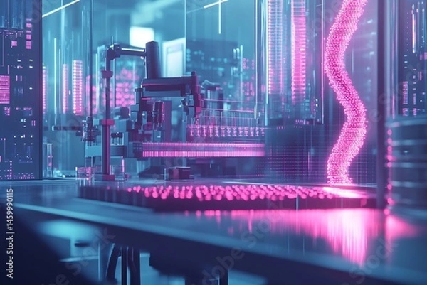 Fototapeta Advanced genome study illustration bioinformatics pipeline showing gene editing clean digital science concept