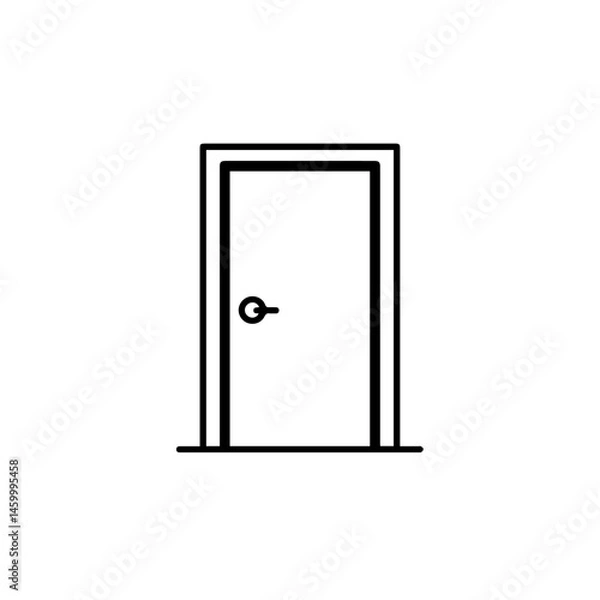 Fototapeta Simple closed door icon with round handle. Door graphic element shows closed door with simple line art style. This simple door image is perfect for school posters, university brochures, or educational