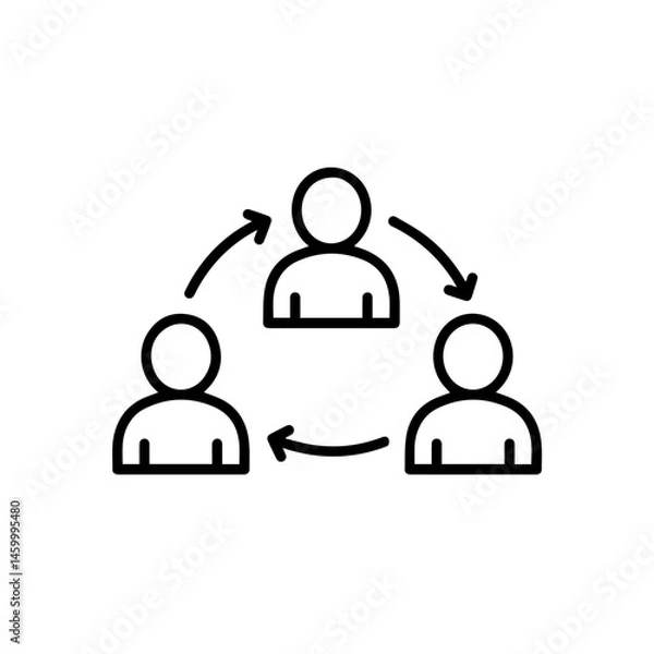 Fototapeta Simple line art depicting three people connected in a circle. This graphic shows teamwork collaboration and communication. Ideal for educational materials, presentations and website design. This image