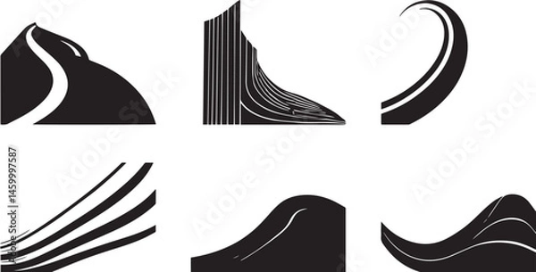 Obraz A set of vector elements, modern flat design with intricate black lines and futuristic aesthetics of sharp angles and smooth curves, simple two-dimensional shapes, soft dreamy atmosphere and high tech