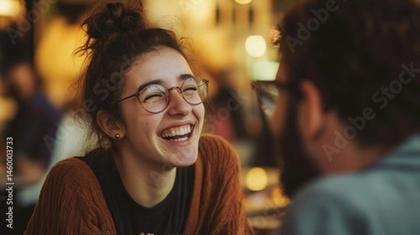 Fototapeta A language learner joyfully practicing conversation with a local speaker --ar 16:9 --v 6.1 Job ID: 49945dc3-ccd2-43e8-97d3-5081ba030edc
