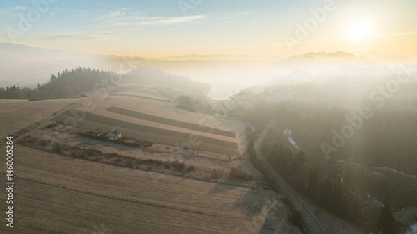 Obraz Drone view of the Pieniny mountains.