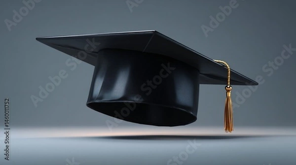 Obraz 3D rendered graduation cap on clean digital gradient background, futuristic academic concept