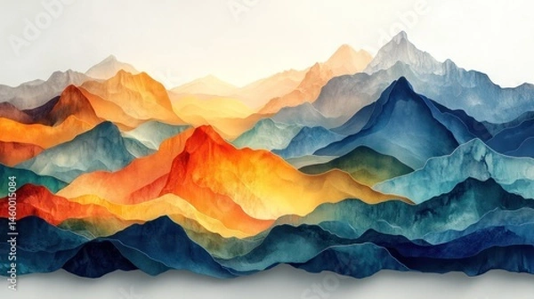 Obraz Vibrant mountain range, layered in sunset hues