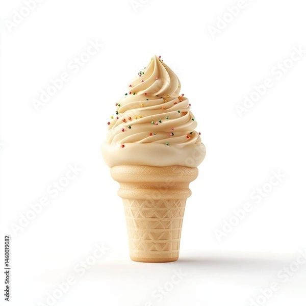 Fototapeta Creamy vanilla ice cream cone topped with colorful sprinkles (1)