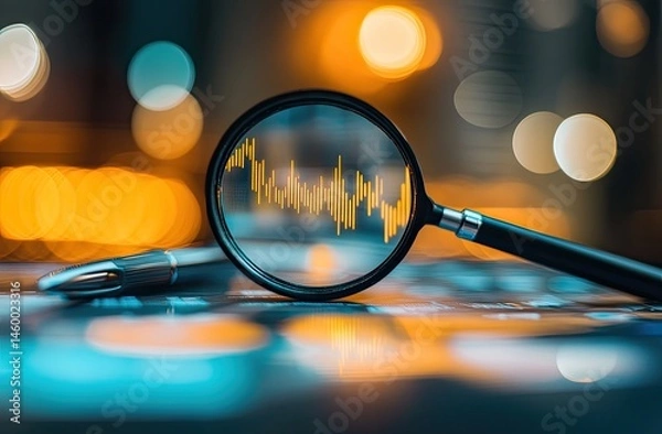 Fototapeta Financial analysis with magnifying glass