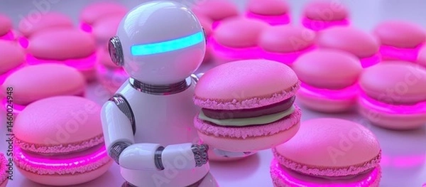 Fototapeta Futuristic Robot with Pink Macarons