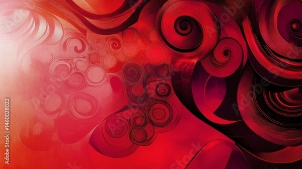 Fototapeta Bold red abstract wallpaper with swirling patterns and geometric shapes in a modern artistic style