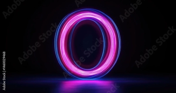 Fototapeta Neon glowing,  double-ringed,  zero shape