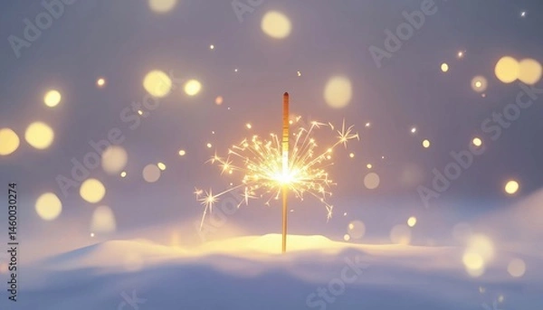 Obraz Glittering Burning Sparkler In The Blurred Bokeh Light Celebrating Happy New Year: A Festive And Bright Image.