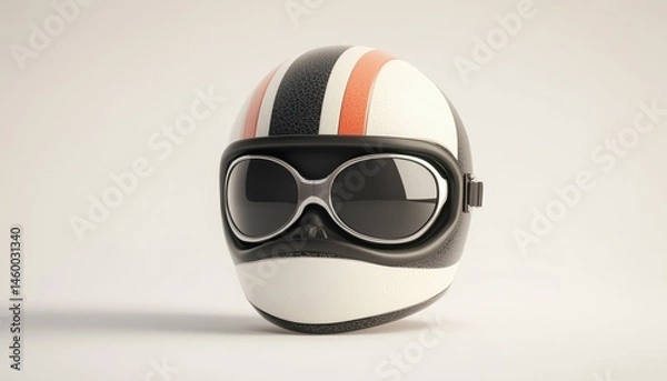 Obraz Vintage Motorcycle Helmet Half With Glasses, Isolated On White Background With Clipping Path Included. Perfect For Retro-Themed Photoshoots And Displays.