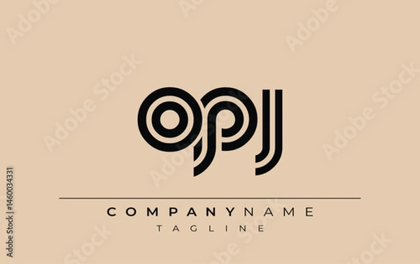 Fototapeta OPJ Creative Unique Modern Letter Logo Design. Stylized logo featuring a unique letter design, presenting abstract minimalist aesthetics and modern appeal.
