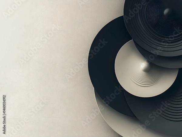 Obraz Black and white concentric circles on a pale beige background