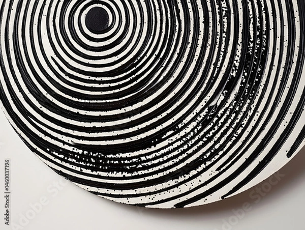 Obraz Black and white concentric circles on a pale beige background