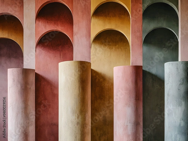 Obraz Muted earth-toned semi-circles arranged in rhythmic vertical columns