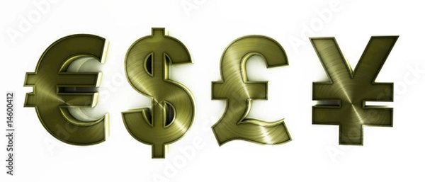 Obraz Dollar, Euro, Esterling Pound,  Yen (Bronze).