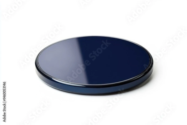 Fototapeta Black round object with glossy reflective surface on white background used for display or design



