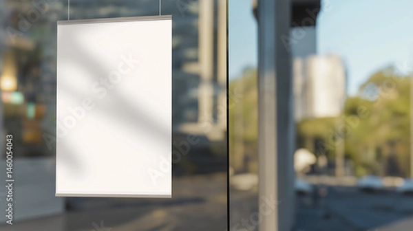 Fototapeta Outdoor Flyer Display Mockup hanging in a shop window with blank space, sleek and professional design