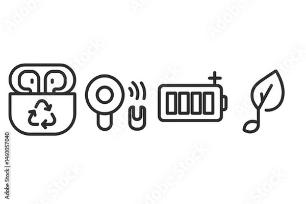 Fototapeta The icons for earbud-eco are combining the case, driver, bar, and leaf