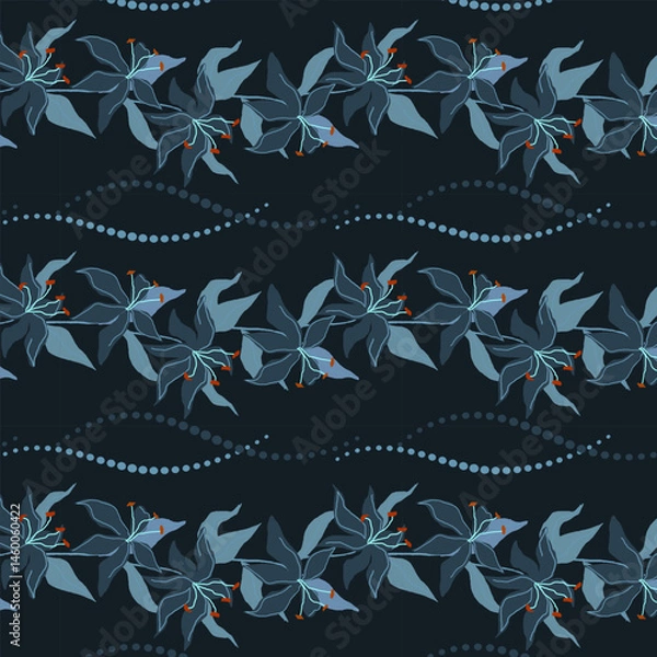 Fototapeta Abstract flowers in a stylized pattern.Vector seamless pattern of stylized flowers on a blue background.