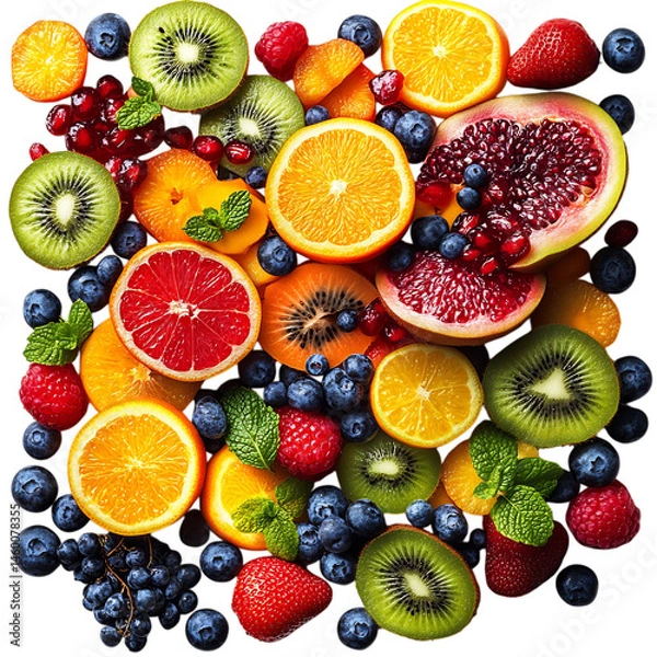Fototapeta Pile of Fruit and Berries Isolated on Transparent Background