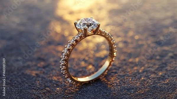 Obraz Elegant diamond ring, golden setting, sunlit