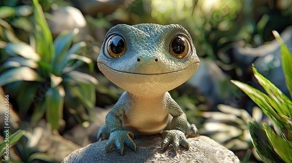 Obraz Cute lizard in a lush, natural environment