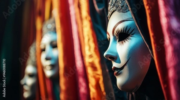 Obraz Colorful painted masks with dramatic light for festival culture artistic costume mysterious face theme concept