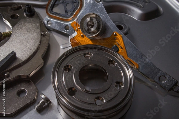Fototapeta Hard disk scrap electronics  image closeup