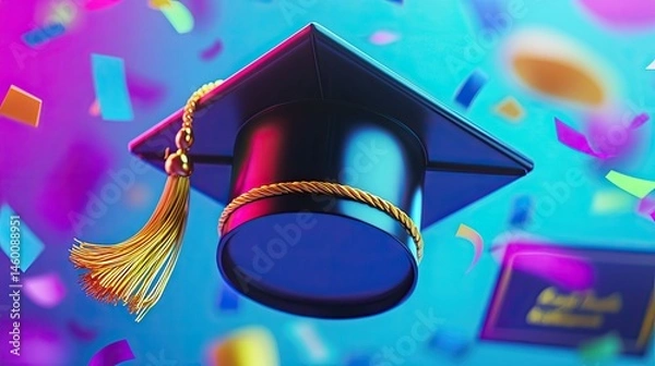 Obraz Graduation cap floating in celebratory atmosphere