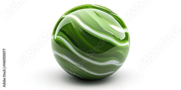 Obraz Abstract Green Sphere with Swirling White Lines: A 3D Render of a Glossy Orb