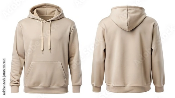 Obraz neutral sand colored hoodie front and back mockup on white background