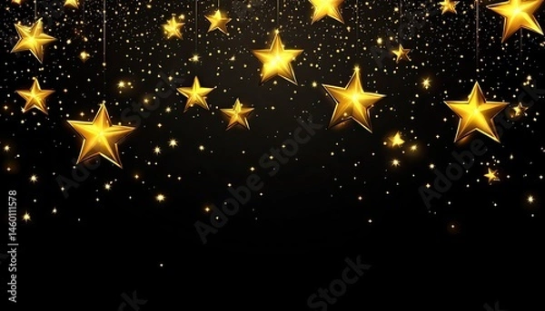 Obraz Golden stars, sparkling confetti, dark background